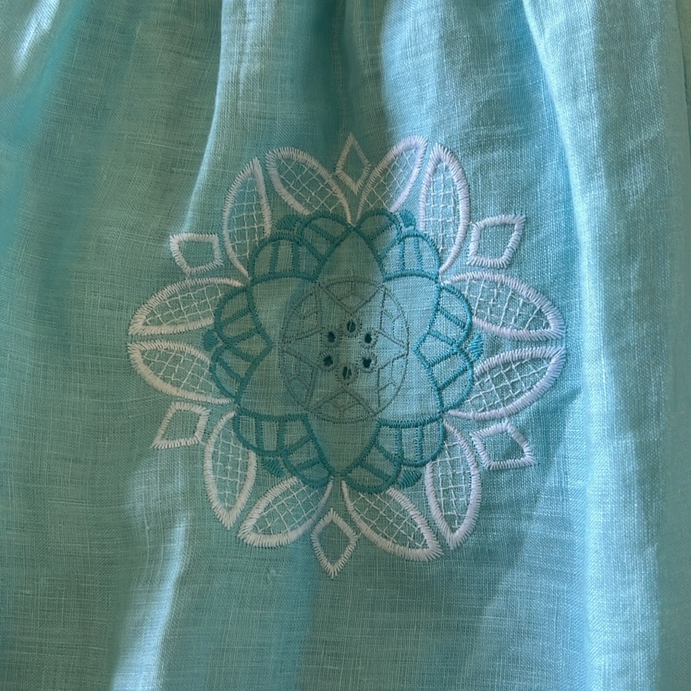 Tyler Boe Celia Linen Maxi Dress with lace & embroidery S Capri Blue - Picture 6 of 6